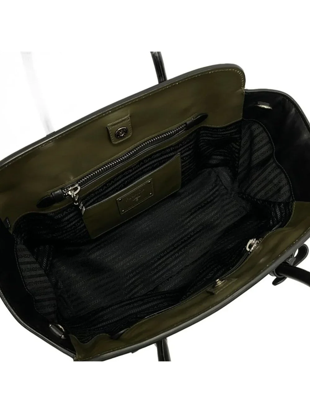 Prada Tote Khaki Black Leather